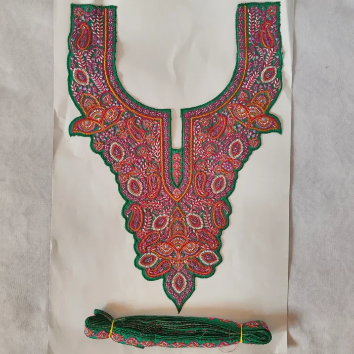 Green Sozni Needle Work Patch with Lace from Kashmir