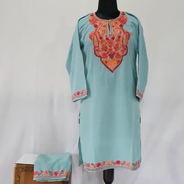 Sehrish Summer Cool Blue Aari Embroidered Kurti from Kashmir
