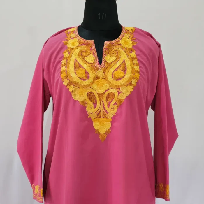 Shagufta Kashmiri Aari Embroidered Pink Summer Cool Kurti Set - Image 2