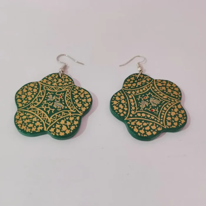 2-Pair Set of Kashmiri Black and Green Paper Machie Earrings - Image 2
