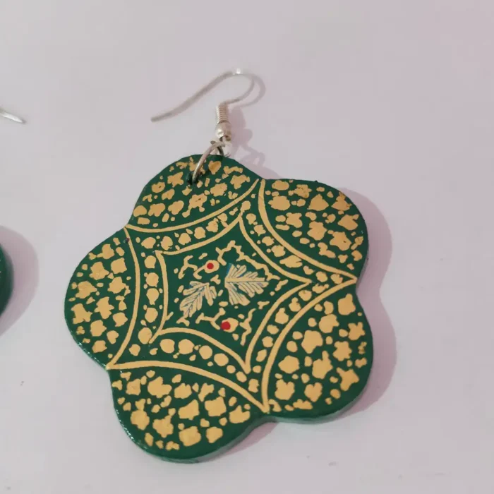 2-Pair Set of Kashmiri Black and Green Paper Machie Earrings - Image 4