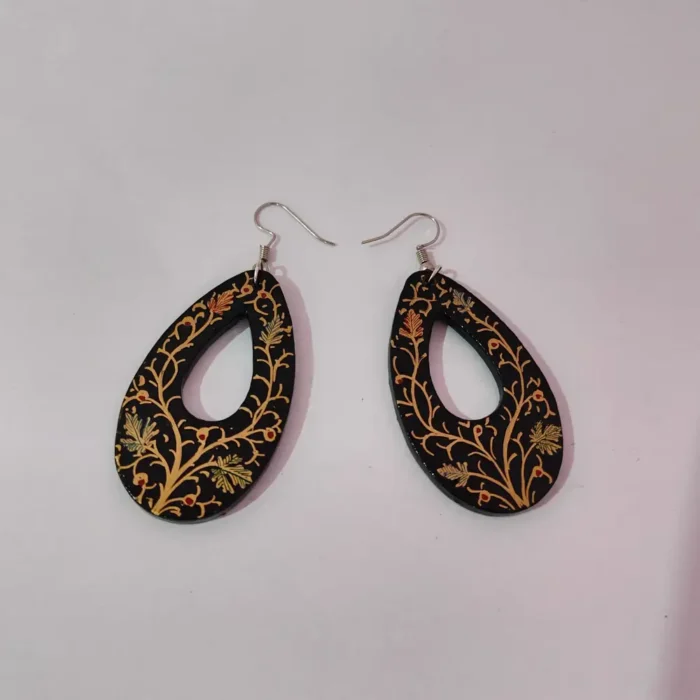 2-Pair Set of Kashmiri Black and Green Paper Machie Earrings - Image 3