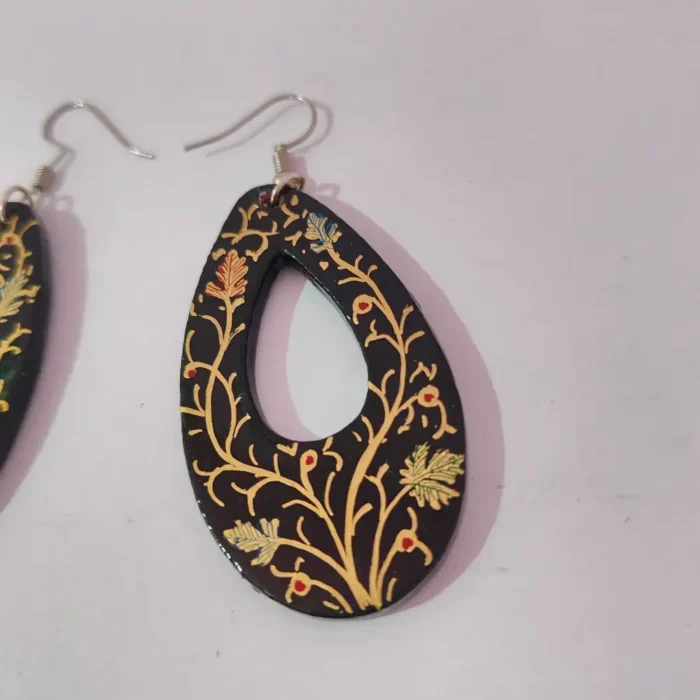 2-Pair Set of Kashmiri Black and Green Paper Machie Earrings - Image 5