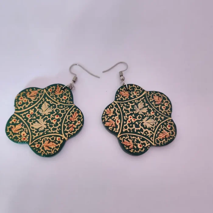 Kashmiri Green Paper Machie Earrings - 2 Pair Set - Image 2