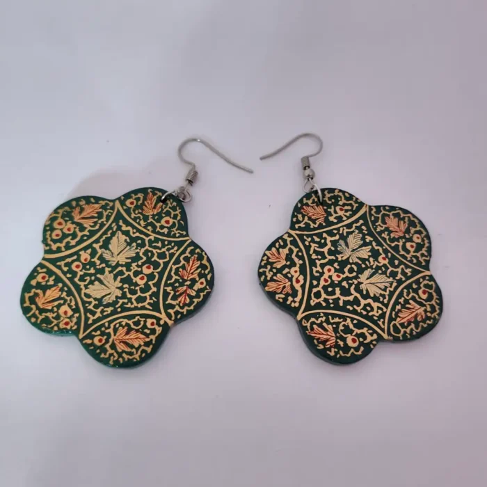 Kashmiri Green Paper Machie Earrings - 2 Pair Set - Image 3