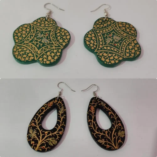2-Pair Set of Kashmiri Black and Green Paper Machie Earrings