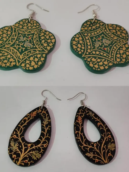 2-Pair Set of Kashmiri Black and Green Paper Machie Earrings
