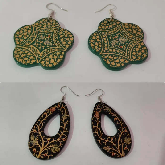 2-Pair Set of Kashmiri Black and Green Paper Machie Earrings