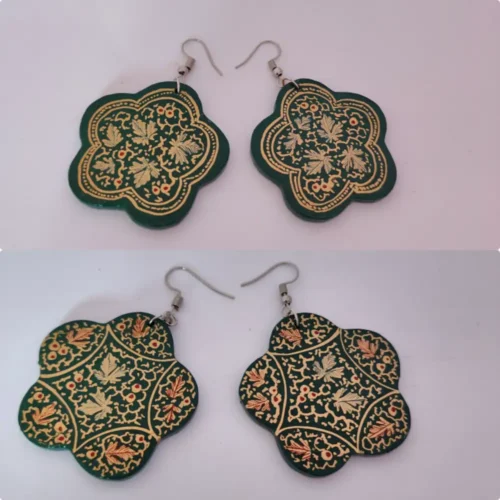 Kashmiri Green Paper Machie Earrings - 2 Pair Set