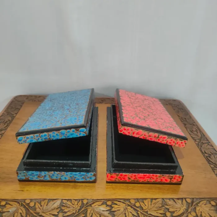 Kashmiri Paper Machie Rectangular Flat Boxes - Set of 2 - Image 2