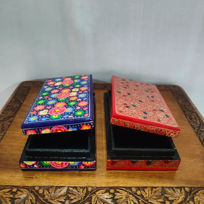 Set of 2 Kashmiri Paper Machie Rectangular Flat Boxes - Image 2