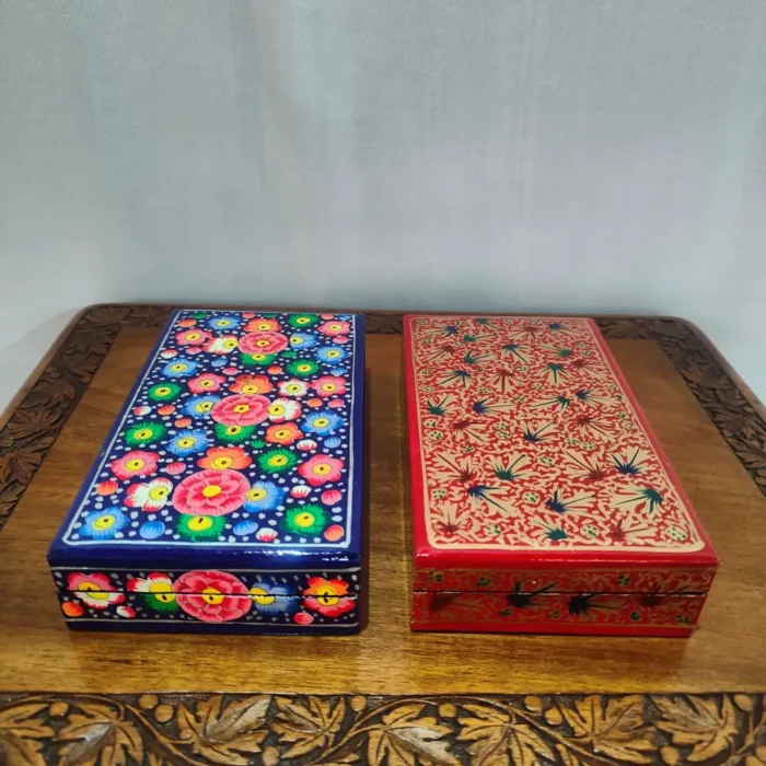 Set of 2 Kashmiri Paper Machie Rectangular Flat Boxes