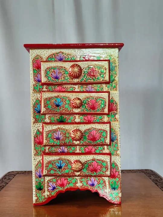 Hand Painted Kashmiri Paper Machie Drawer Box | Decorative Small Almirah