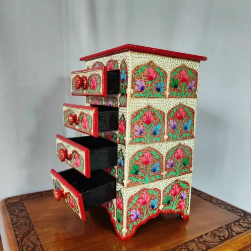 Red Hand Painted Kashmiri Paper Machie Almirah