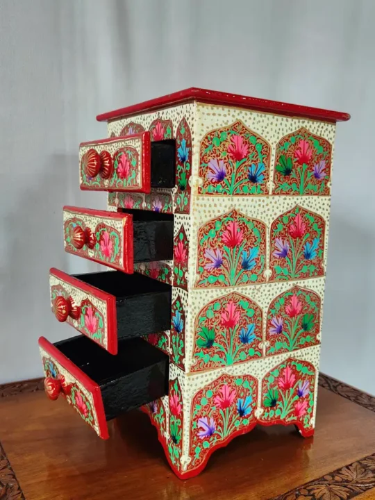 Red Hand Painted Kashmiri Paper Machie Almirah