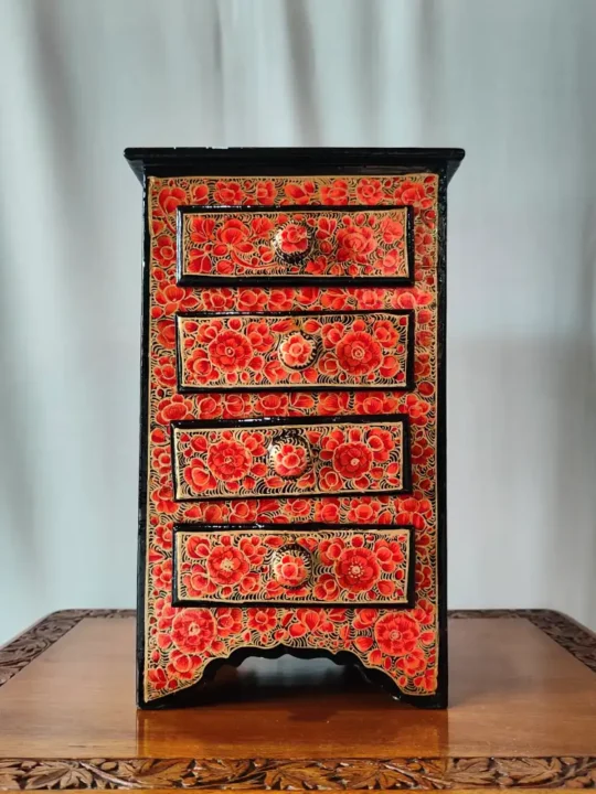 Kashmiri Black Paper Machie Small Almirah with Drawers- Hand Painted