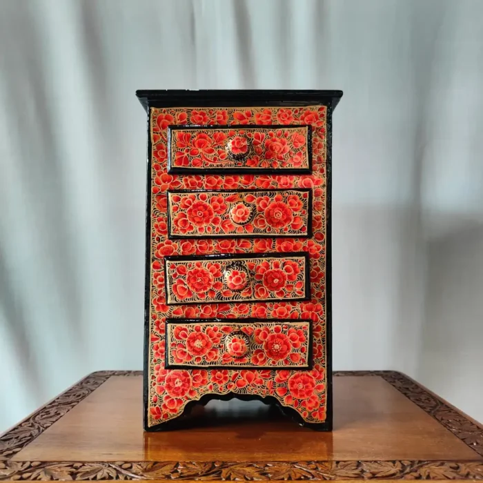 Kashmiri Black Paper Machie Small Almirah with Drawers- Hand Painted
