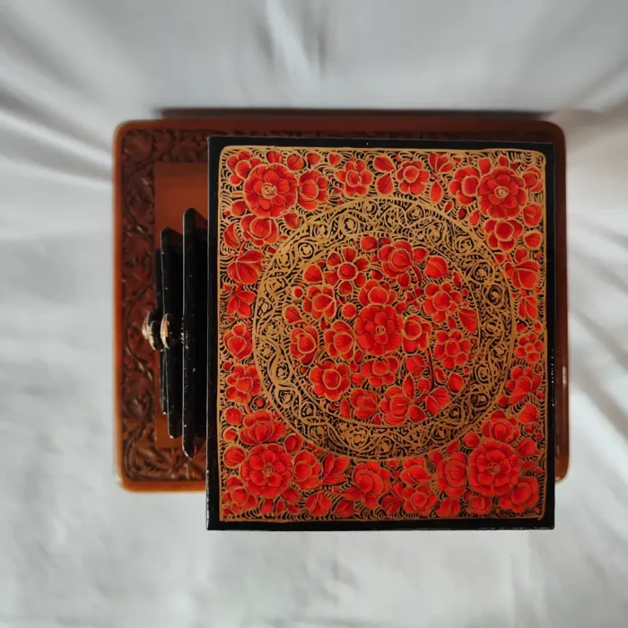 Kashmiri Black Paper Machie Small Almirah with Drawers- Hand Painted - Image 5