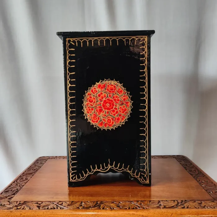 Kashmiri Black Paper Machie Small Almirah with Drawers- Hand Painted - Image 3