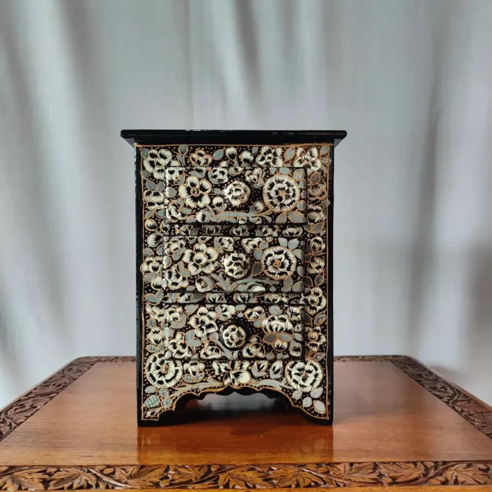 Hand Painted Black Kashmiri Almirah in Paper Machie with 3 Drawers