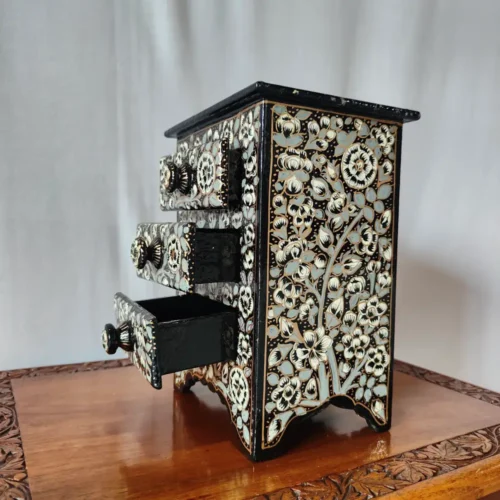 Hand Painted Kashmiri Black Paper Machie Almirah