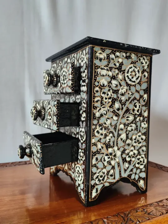 Hand Painted Kashmiri Black Paper Machie Almirah