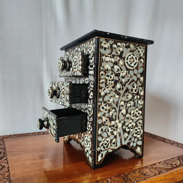 Hand Painted Kashmiri Black Paper Machie Almirah