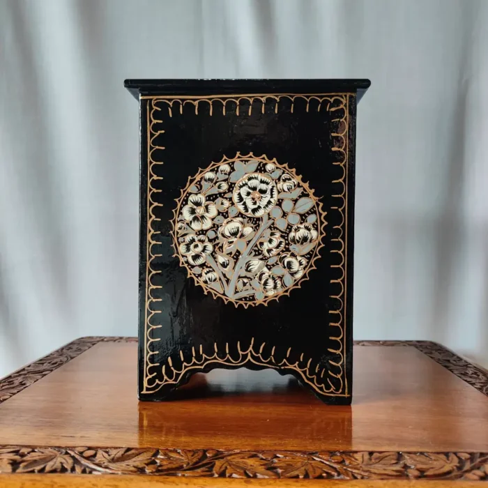 Hand Painted Black Kashmiri Almirah in Paper Machie with 3 Drawers - Image 3