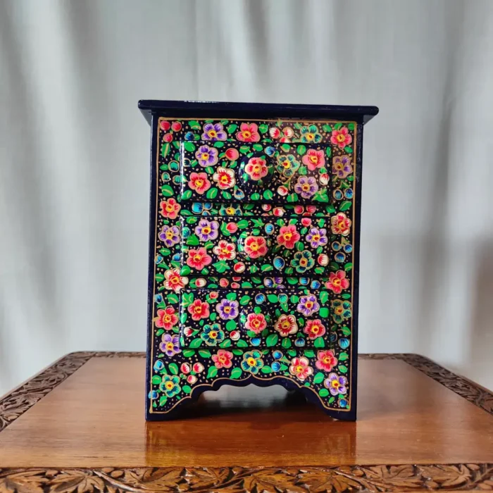 Hand Painted Dark Blue Kashmiri Paper Machie Almirah - Image 2