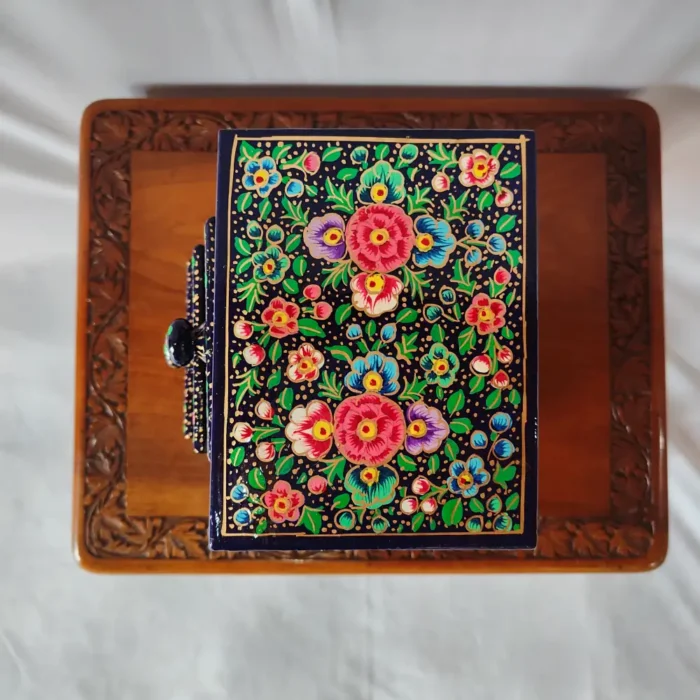 Hand Painted Dark Blue Kashmiri Paper Machie Almirah - Image 3