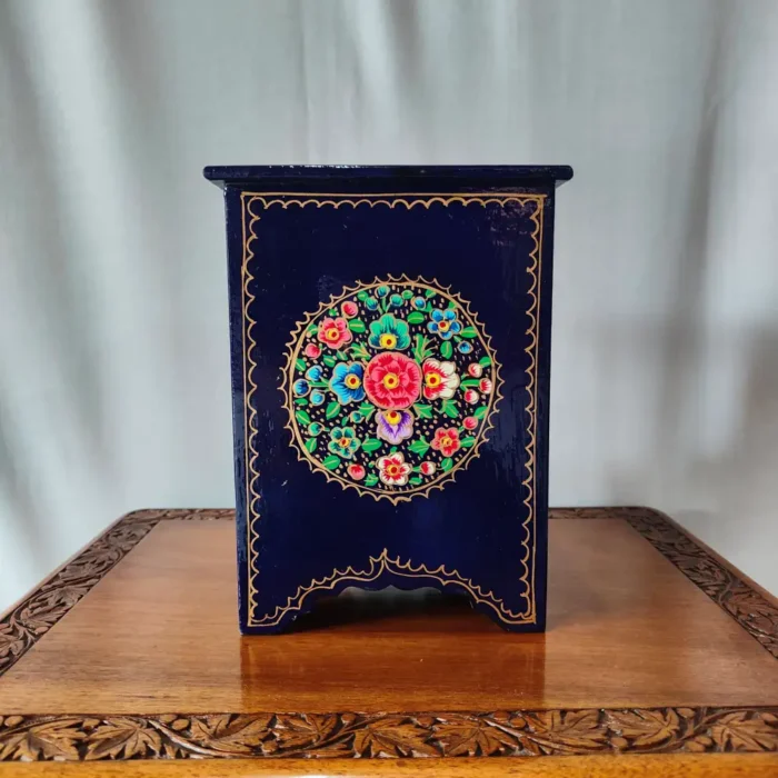 Hand Painted Dark Blue Kashmiri Paper Machie Almirah - Image 4
