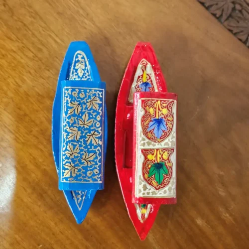 Kashmiri Paper Machie Shikara | Pair of Red and Blue