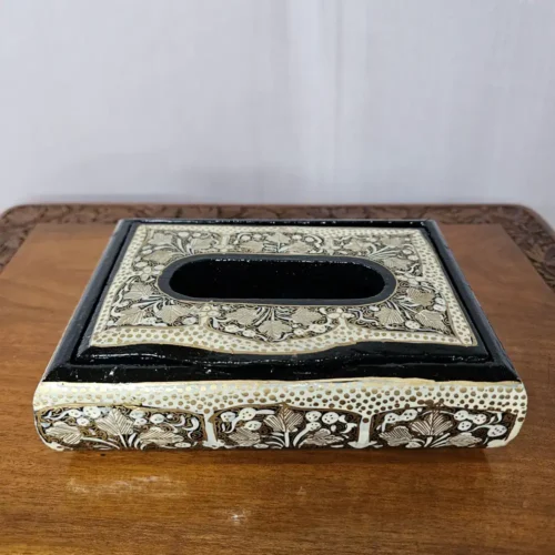 Black Small Paper Machie Tissue Box Holder from Kashmir
