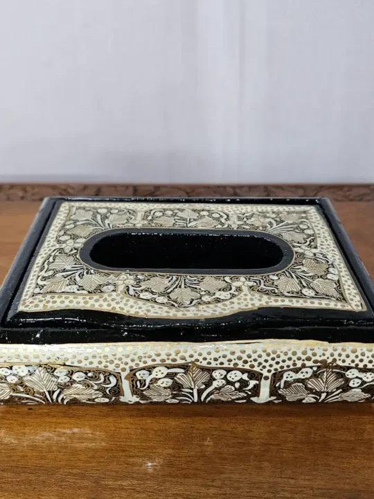 Black Small Paper Machie Tissue Box Holder from Kashmir