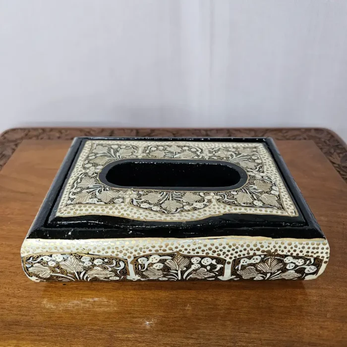 Black Small Paper Machie Tissue Box Holder from Kashmir