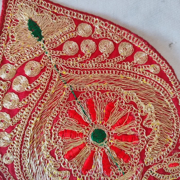 Kashmiri Tilla Embroidered Red Izband Patch with Sleeves and Laces - Image 2