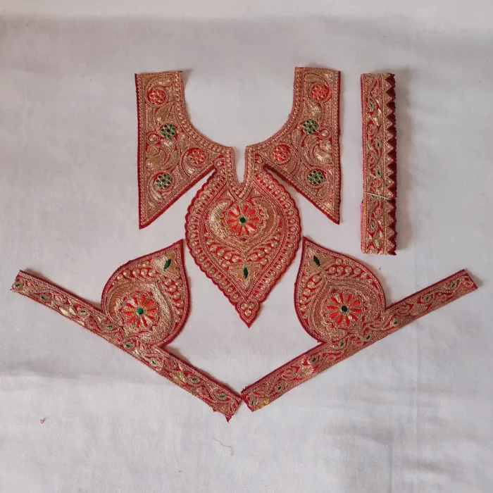 Kashmiri Tilla Embroidered Red Izband Patch with Sleeves and Laces