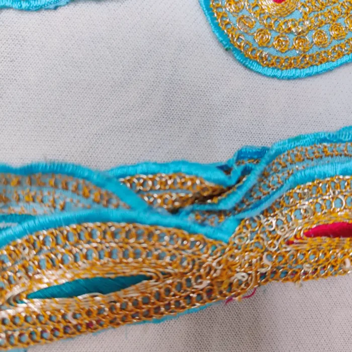 Blue and Golden Badam Kul Kashmiri Tilla Patch - Big and Small Lace - Image 5