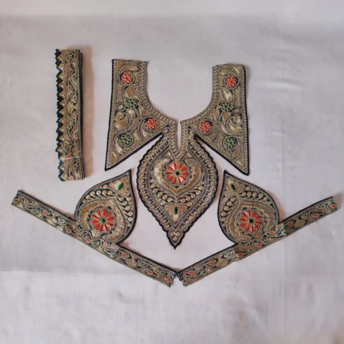 Tilla Embroidered Kashmiri Green Red Izband Patch with Sleeves and Laces