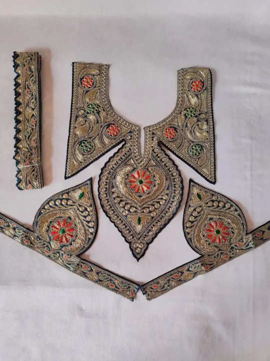 Tilla Embroidered Kashmiri Green Red Izband Patch with Sleeves and Laces