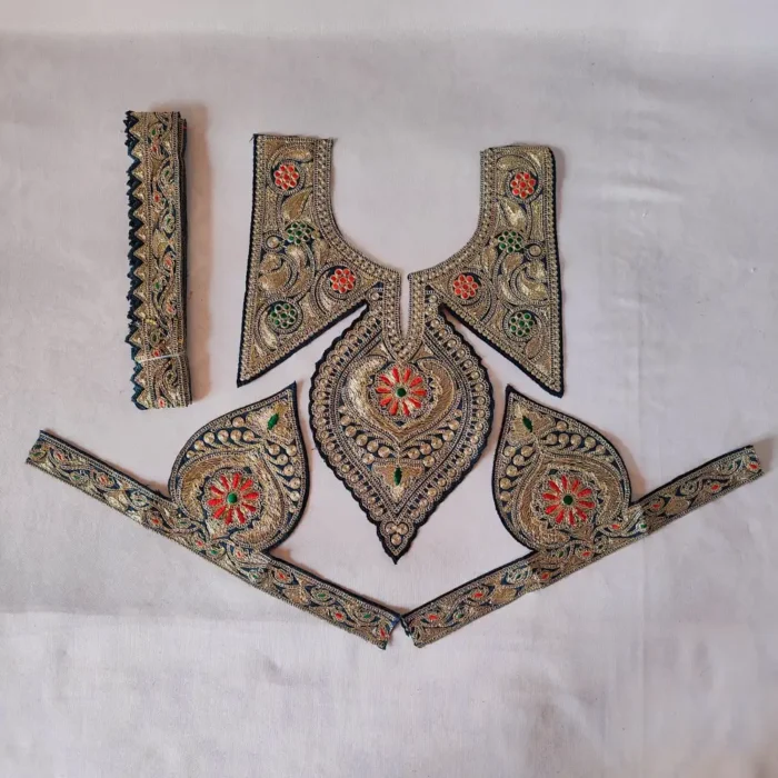 Tilla Embroidered Kashmiri Green Red Izband Patch with Sleeves and Laces