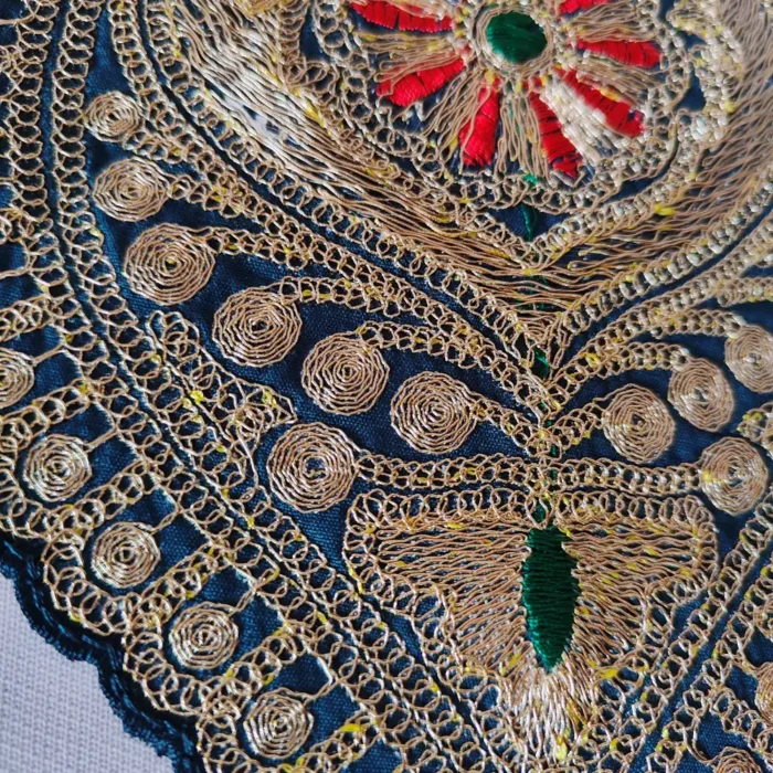 Tilla Embroidered Kashmiri Green Red Izband Patch with Sleeves and Laces - Image 2