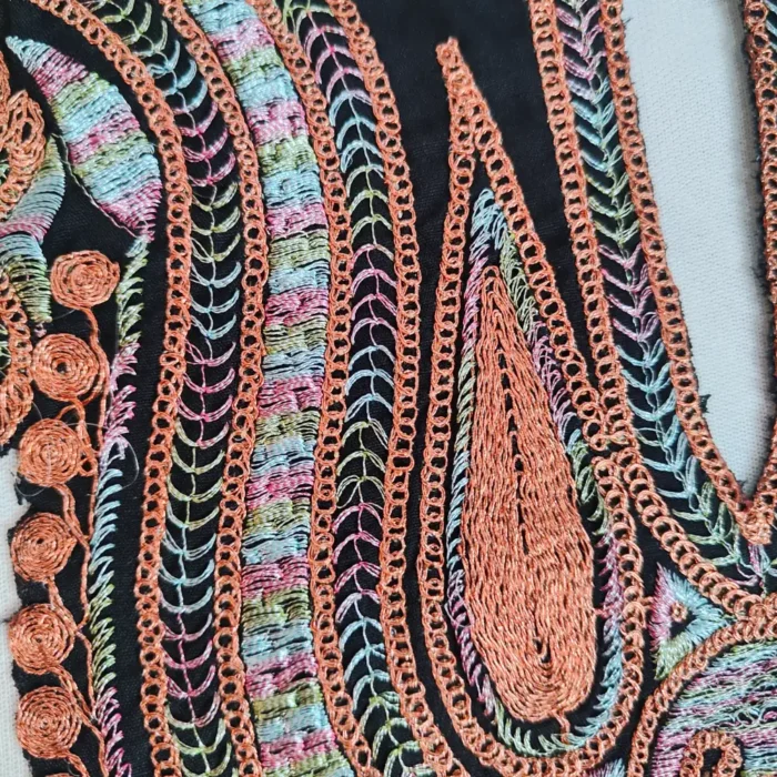 Kashmiri Badam Black and Copper Tilla Work Patch with Lace - Image 2