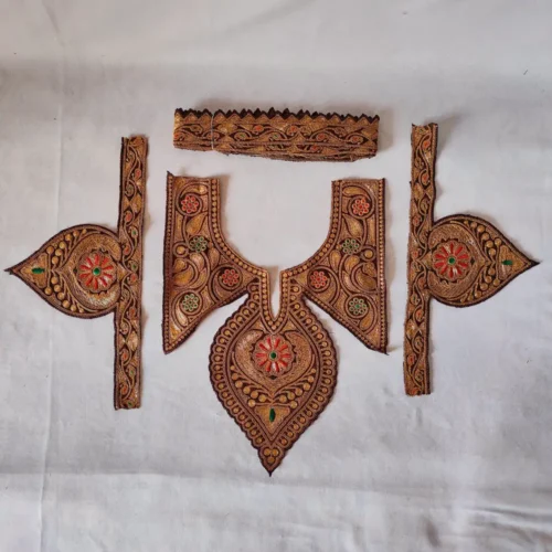 Brown Tilla Embroidered Kashmiri Izband Patch with Sleeves and Laces