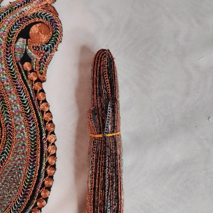 Kashmiri Badam Black and Copper Tilla Work Patch with Lace - Image 3