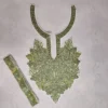 Kashmiri White and Green Needle Embroidered Patch with Lace