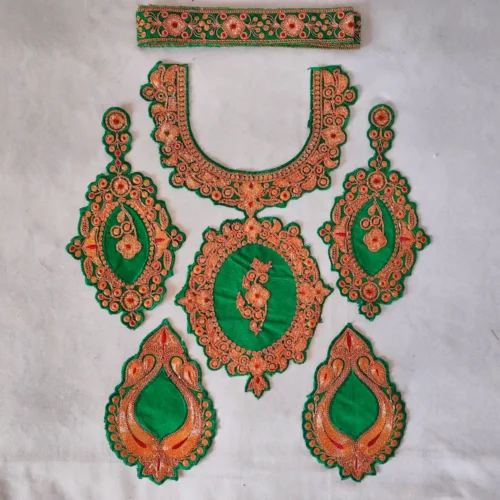 Green Kashmiri Tilla Embroidered Zoani Patch with Bootis and Lace