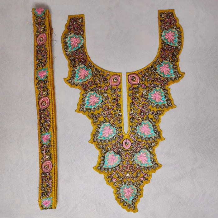 Mustard with Heart Shape Needle Embroidered Patch with 3m Lace