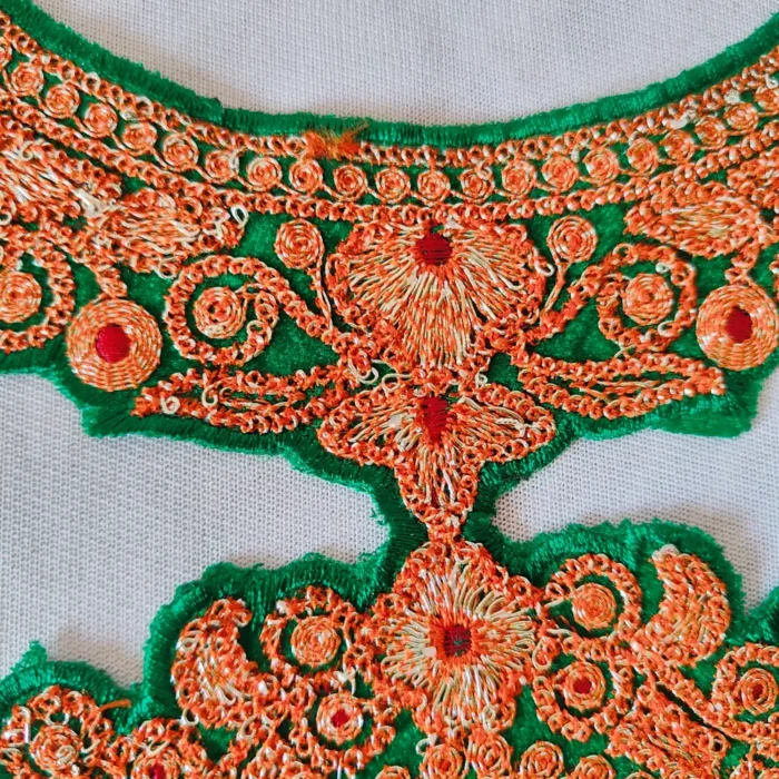Green Kashmiri Tilla Embroidered Zoani Patch with Bootis and Lace - Image 2