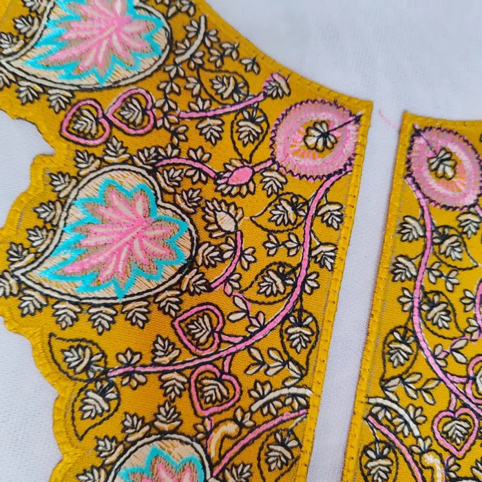 Mustard with Heart Shape Needle Embroidered Kashmiri Patch with 3m Lace - Image 2